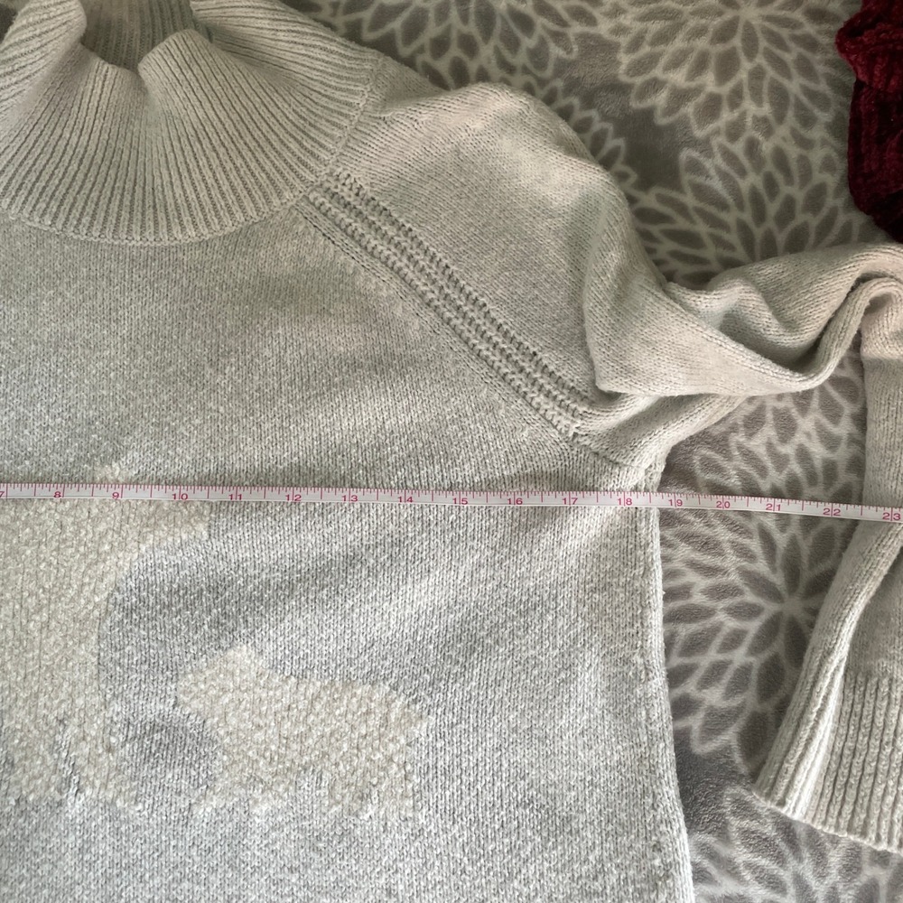 LOFT Knit Mock Neck Sweater sz XS Gray White Sherpa Polar Bear Preppy Clean Girl - Picture 6 of 10